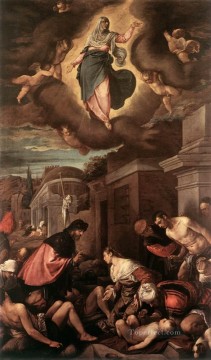 San Roche entre las víctimas de la peste y la Virgen en la gloria Jacopo Bassano Pinturas al óleo